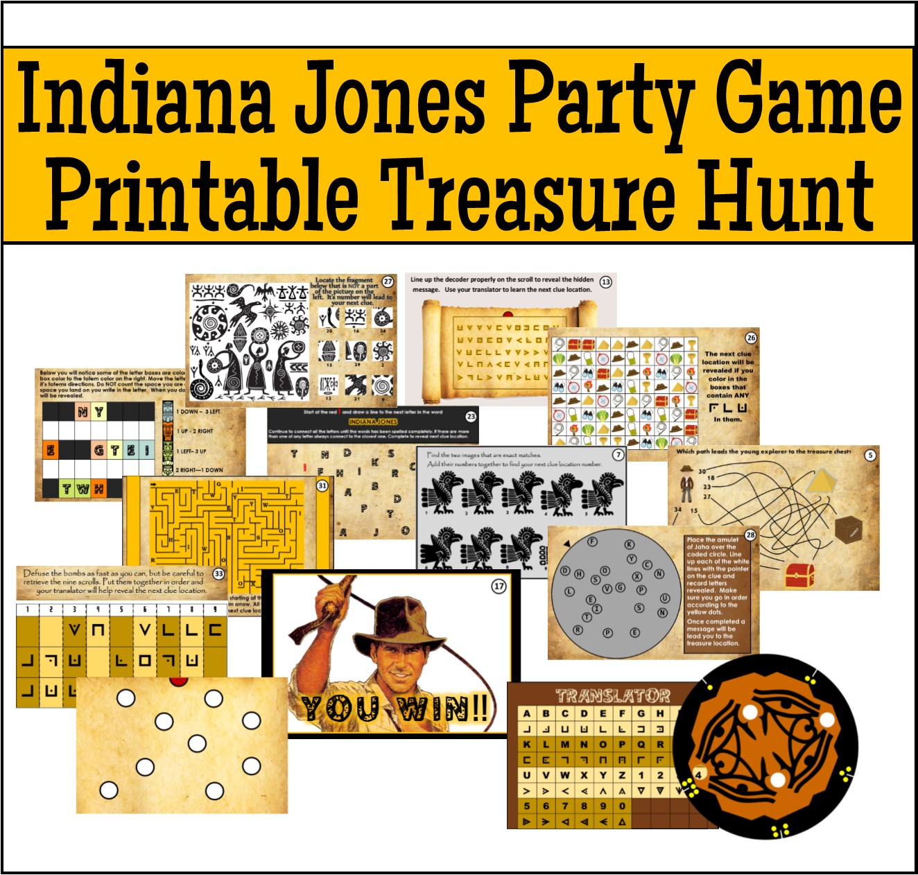Printable Indiana Jones Treasure Hunt Party Game!