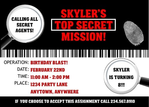 Simplicity image within spy party invitations printable free Magic image for spy party invitations printable free