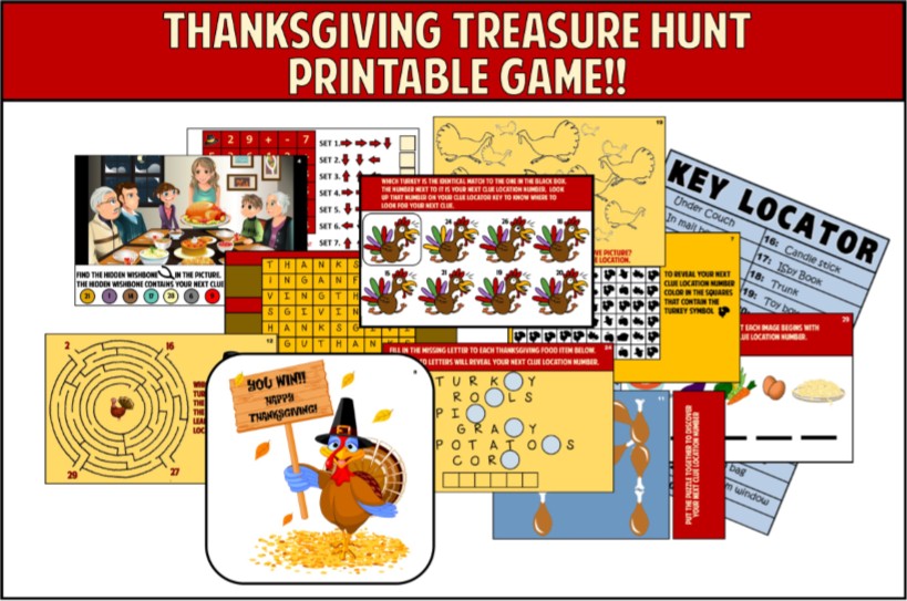 Thanksgiving Treasure Hunt - Printable Game for Holiday Fun!