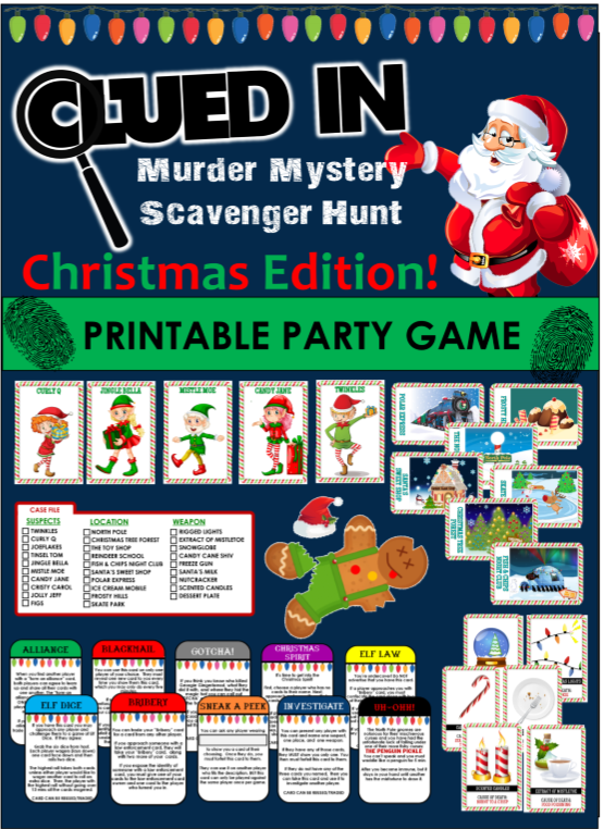 CluedIn Murder Mystery Christmas Scavenger Hunt Printable Party Game!