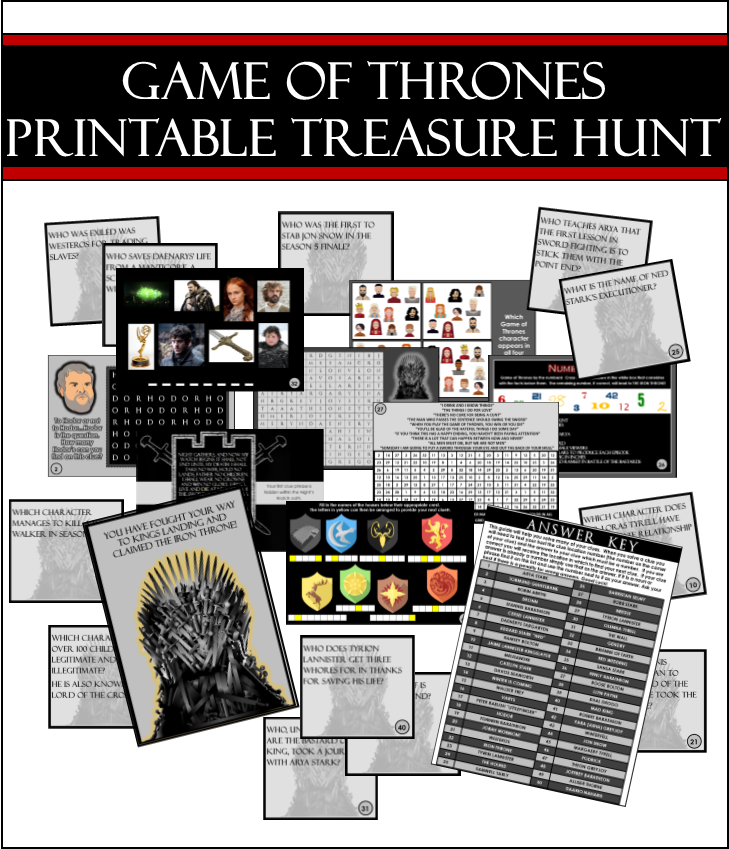 Printable Game Of Thrones Trivia Treasure Hunt