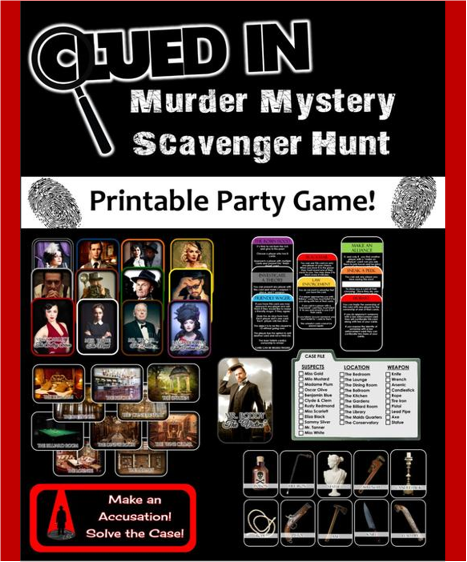 Clued In Murder Mystery Scavenger Hunt Printable Party Game