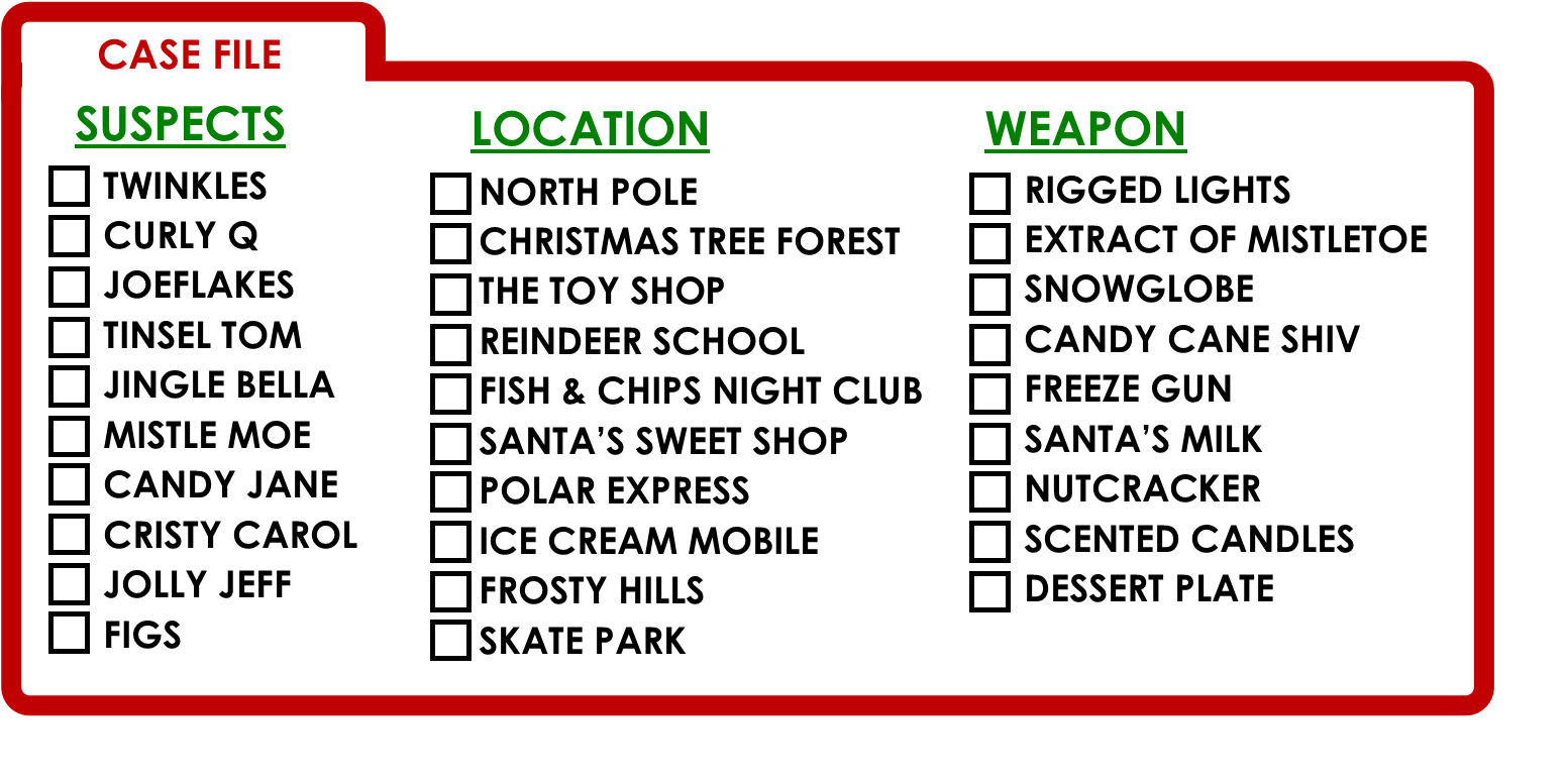 Clued In Murder Mystery Christmas Scavenger Hunt Printable Party Game