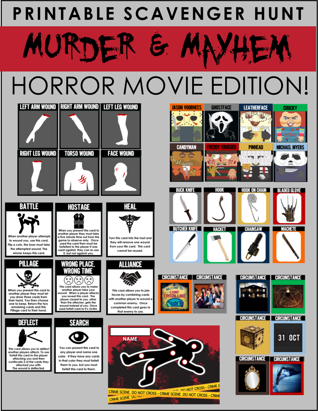 Printable Horror Movie Scavenger Hunt - Murder & Mayhem