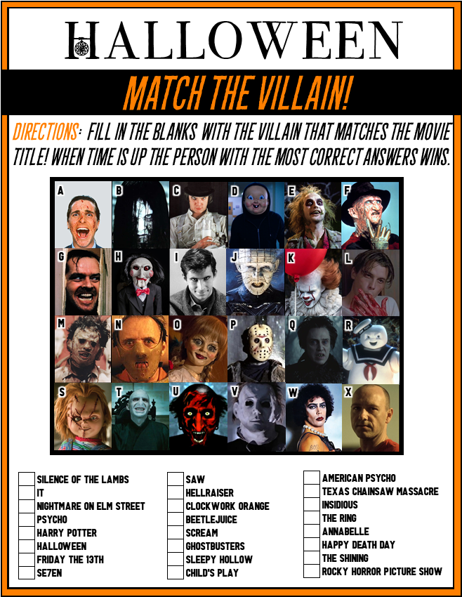 Printable Halloween Who's The Bad Guy? Party Game — Print Games Now