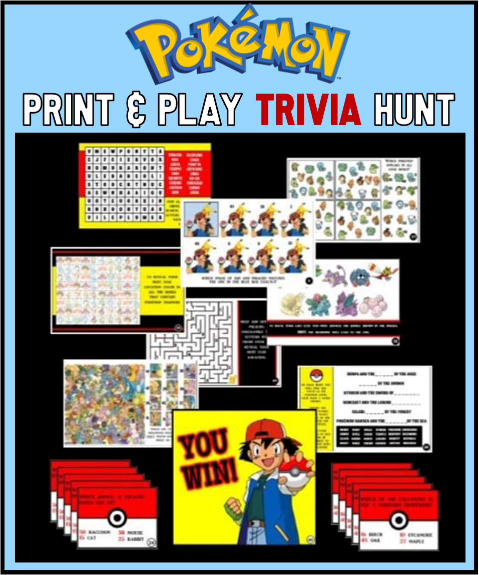 Printable Pokemon Trivia Treasure Hunt Game